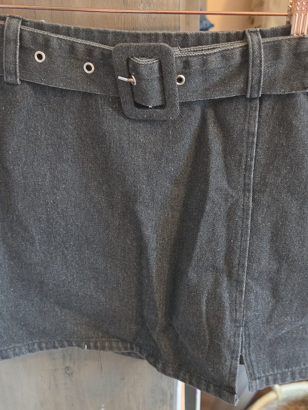 Women's Black Denim Mini Skirt with Matching Belt